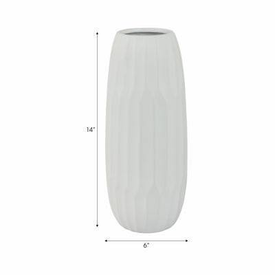 CERAMIC 14" VASE , WHITE