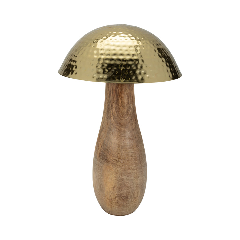 Metal, 16" Mushroom W/ Wood Base, Gold