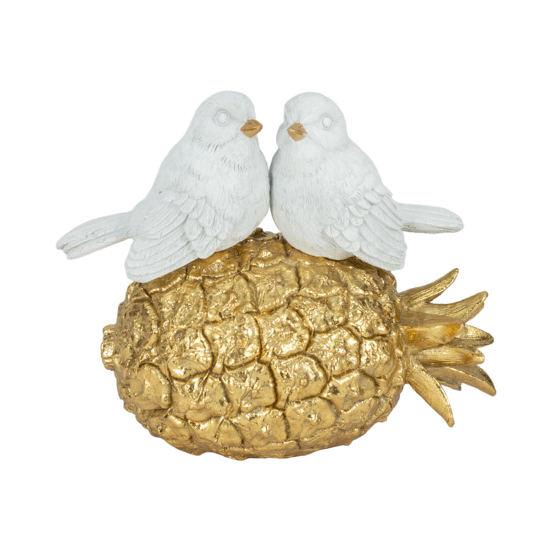 8" Kissing Birds On Pineapple, White/gold