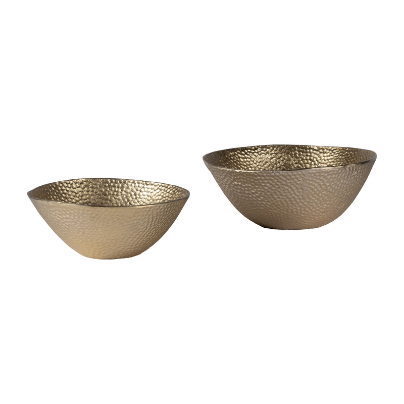 METAL,S/2 11/13", ROUND HAMMERED BOWLS,CHAMPAGNE