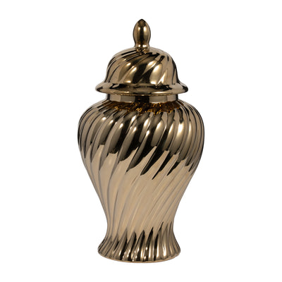 Cer, 20" Swirl Temple Jar, Gold