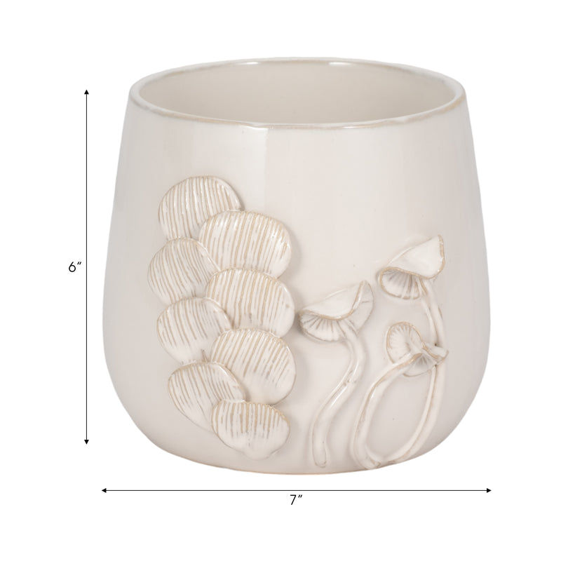 7" Mushroom Applique Planter, Ivory