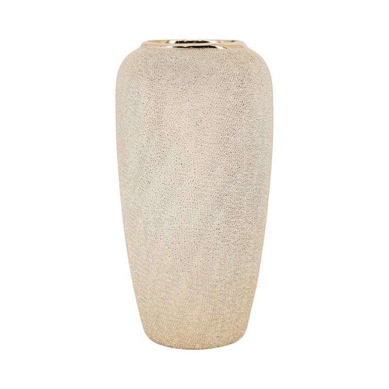 CERAMIC 12" VASE, CHAMPAGNE