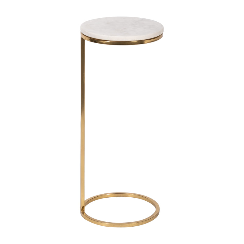 METAL/MARBLE, 10"DX24"H DRINK TABLE, WHITE/GOLD