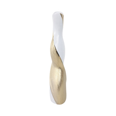 16" TWISTED VASE, WHITE/GOLD