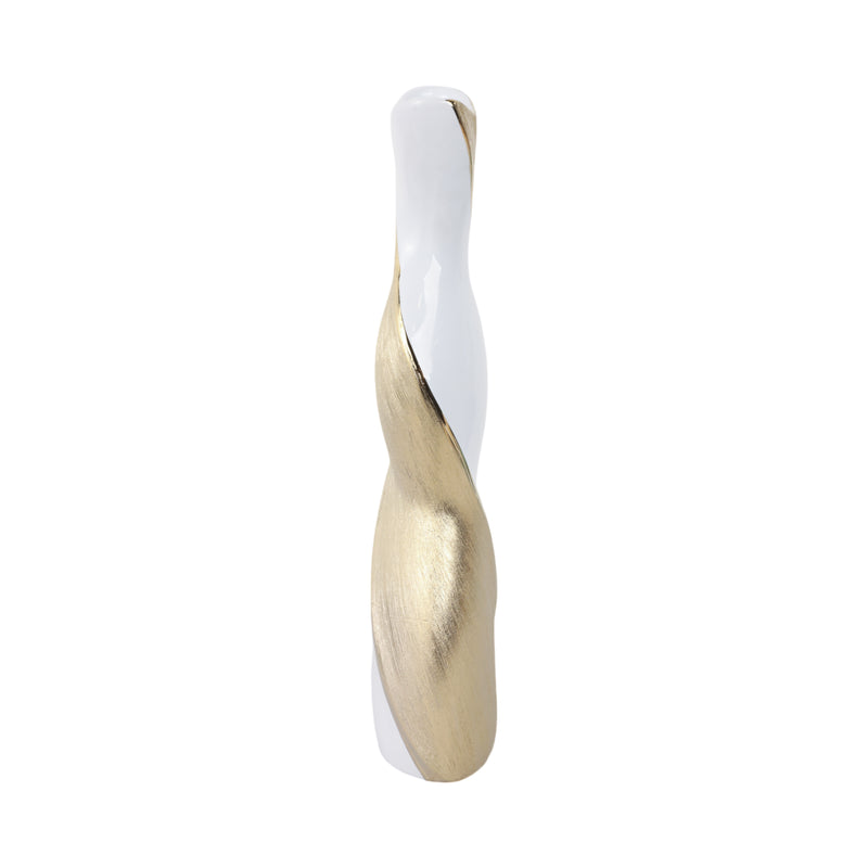 16" TWISTED VASE, WHITE/GOLD