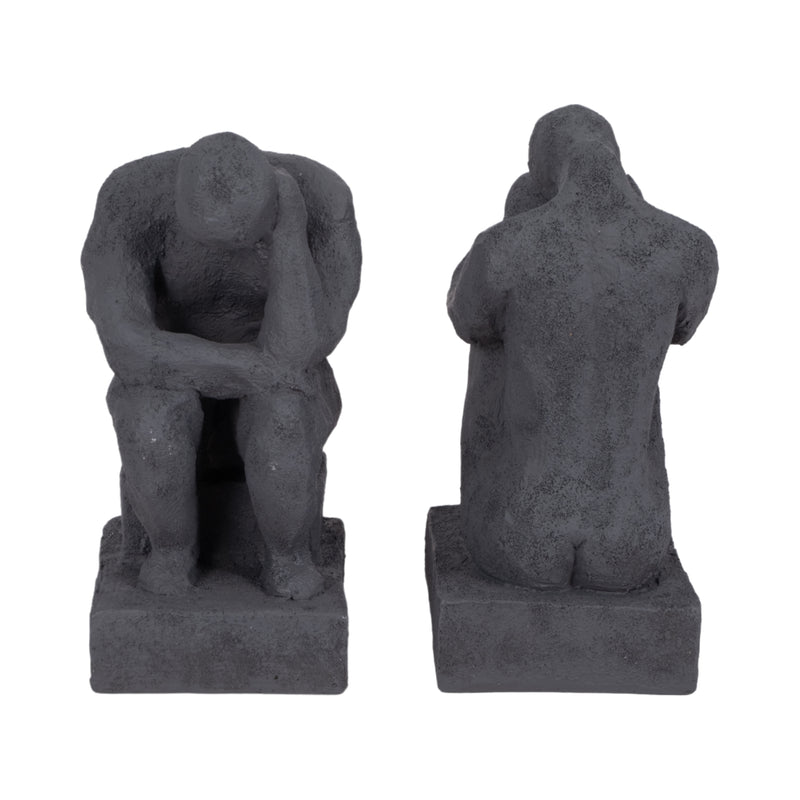 S/2 7" Thinking Man Bookends, Charcoal