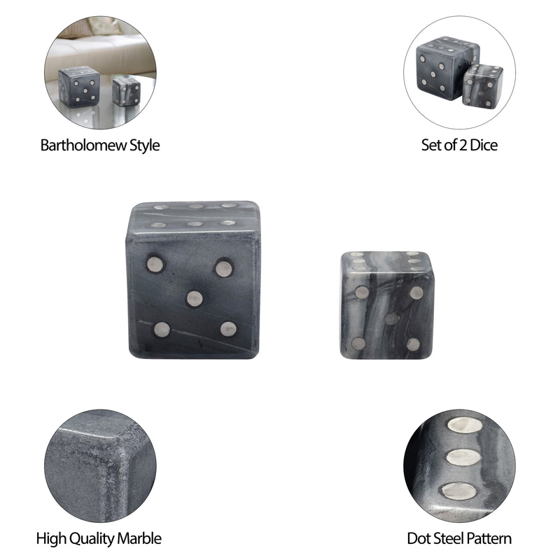 S/2 3/4" Mistry Grey Marble Dice