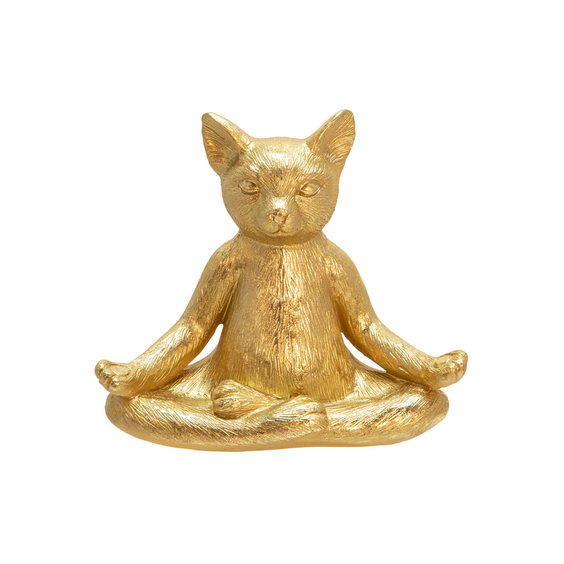 POLYRESIN, 7" YOGA CAT, GOLD