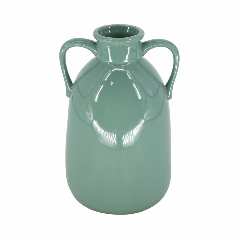 CER, 10"H EARED VASE, DARK SAGE