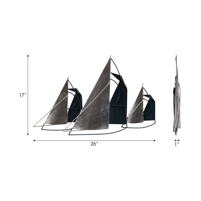 METAL, 26" SAILBOATS WALL DECOR, BLUE/SILVER