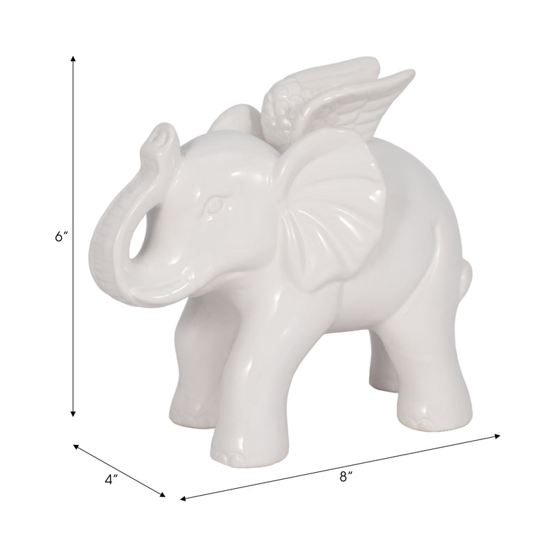 CERAMIC 7" ELEPHANT ANGEL FIGURINE, WHITE