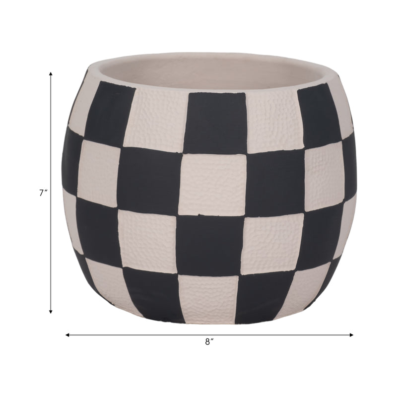 8" Checkerboard Rounded Planter, Black/white