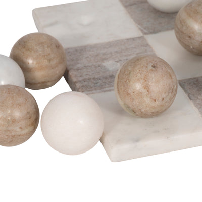 9" Marble Tic-tac-toe, White/beige