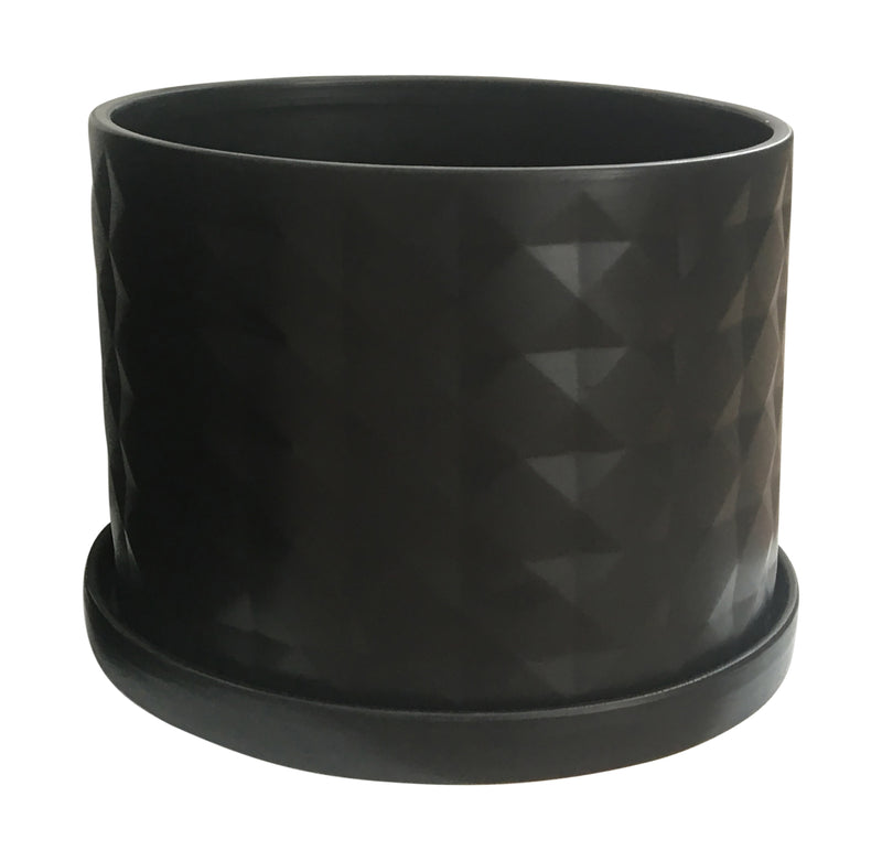 S/2 10/12" DIAMOND PLANTER W/ SAUCER, BLACK