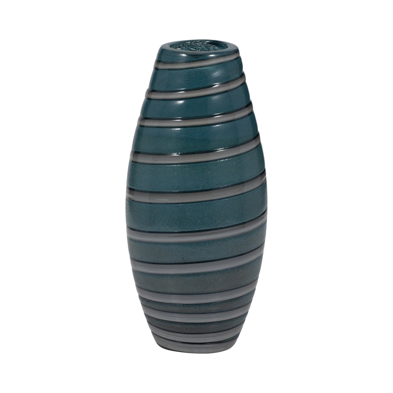 12" Santiago Striped Blue Glass Vase