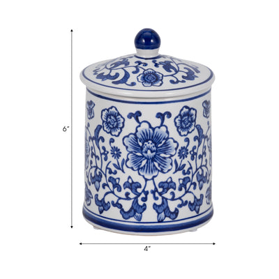 Cer, 6" 8oz Chinoiserie Scntd Candle W/lid,wht/blu