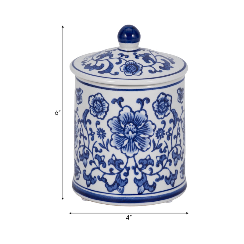 Cer, 6" 8oz Chinoiserie Scntd Candle W/lid,wht/blu