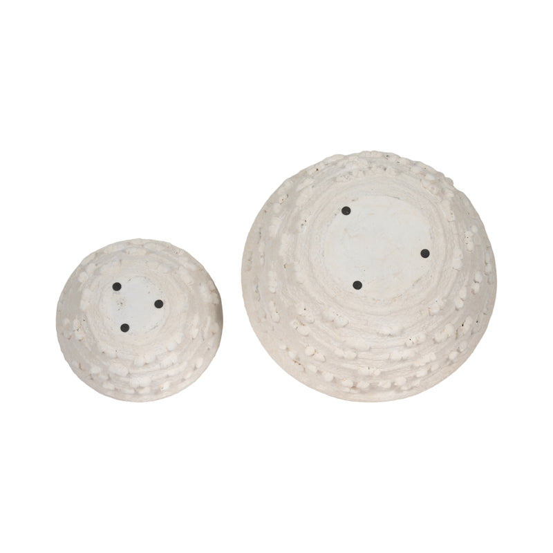 S/2 8/12" Textured Knobby Knot Bowls, White