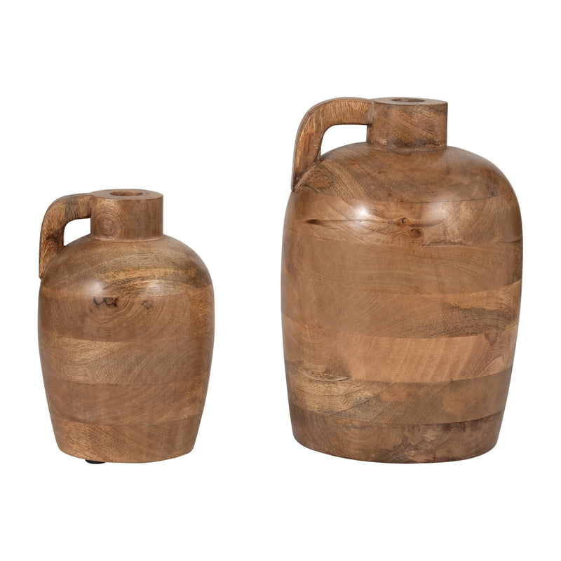 WOOD, 9" JUG VASE WITH HANDLE, NATURAL