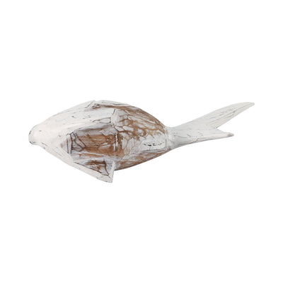 Wood, 11" Flounder Fish, Natural/white