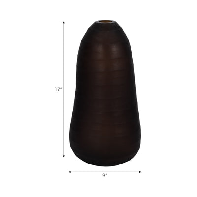 Glass, 17" Ridged Vase, Smokey Brown