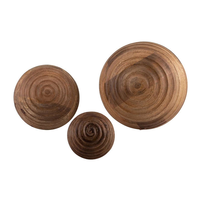 6" WOODEN ORB W/ RIDGES, NATURAL