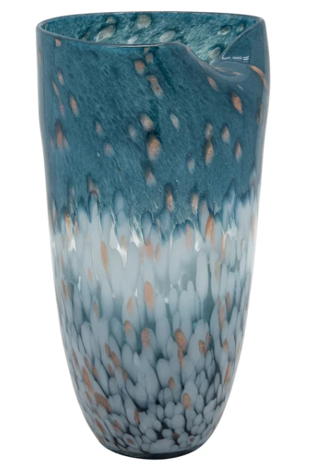 GLASS 14"H OCEAN ART VASE, BLUE