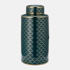 CER, 16" CRACKLE JAR W/ LID, GOLD