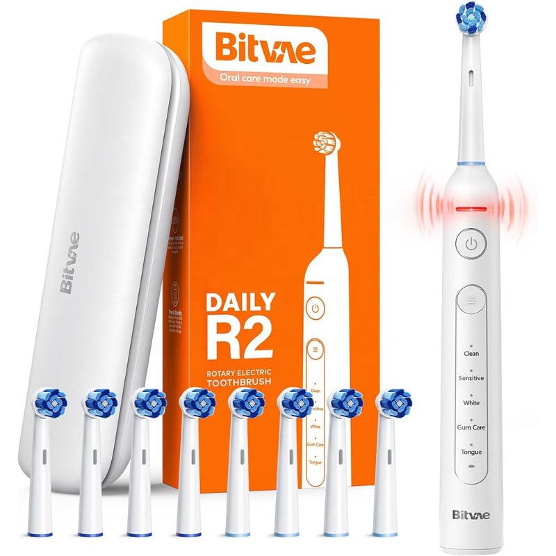 Bitvae R2 Rotating Electric Toothbrush for Adults with 8 Brush Heads, 5 Modes Rechargeable Power Toothbrush with Pressure Sensor