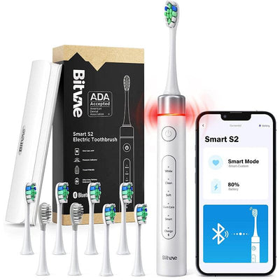 Bitvae Smart Ultrasonic Whitening Electric Toothbrush for Adults - Bluetooth Electric Toothbrush with Pressure Sensor & Smart Timer, ADA Accepted Rechargeable Toothbrush, 8 Brush Heads