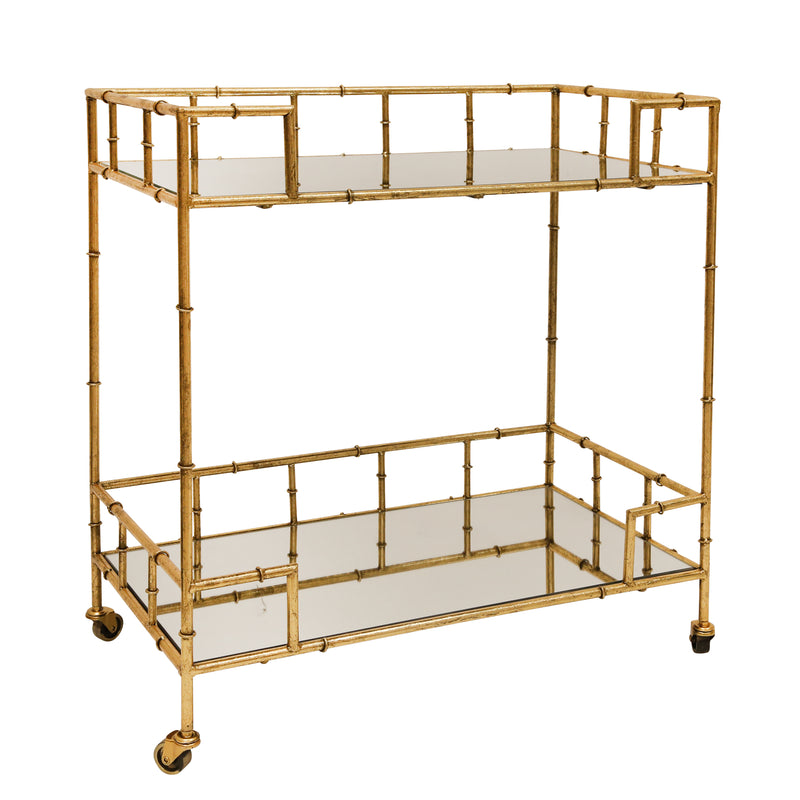 2-TIER GOLD METAL BAR CART, MIRRORED TOP (6608448880736)