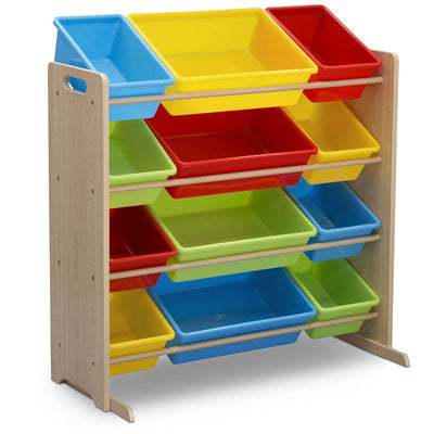 Kids Toy Storage Organizer with 12 Plastic Bins - Natural/Pr (6604688425056)