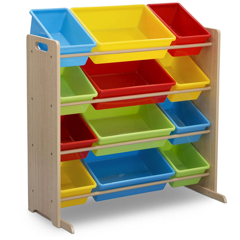 Kids Toy Storage Organizer with 12 Plastic Bins - Natural/Pr (6604688425056)