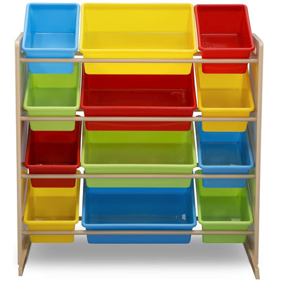 Kids Toy Storage Organizer with 12 Plastic Bins - Natural/Pr (6604688425056)