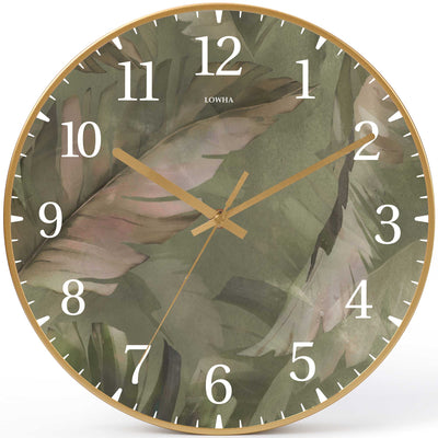 Wall Clock Decorative Dark green leafs Battery Operated -LWHSWC30G-C298 (6622841110624)