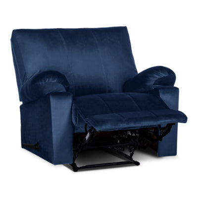 Recliner Rocking Chair Upholstered with Controllable Back - Blue-H1R112303 (6613421129824)