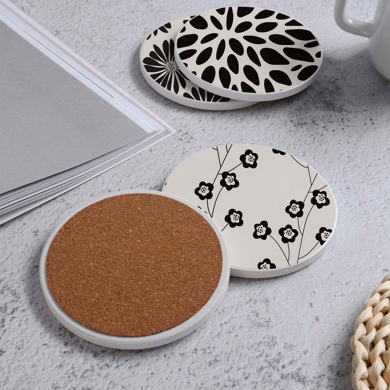 Set of 4 Ceramic Coasters, 4 Patterns with Cork Base -LWHCC4S10CM-10 (6622845272160)