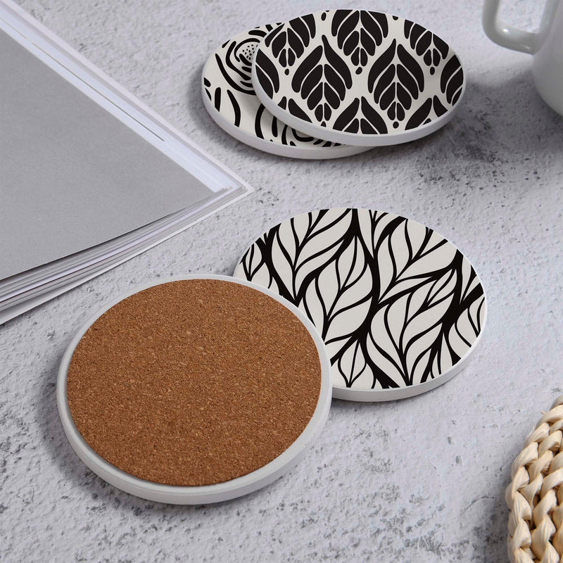 Set of 4 Ceramic Coasters, 4 Patterns with Cork Base -LWHCC4S10CM-11 (6622845304928)