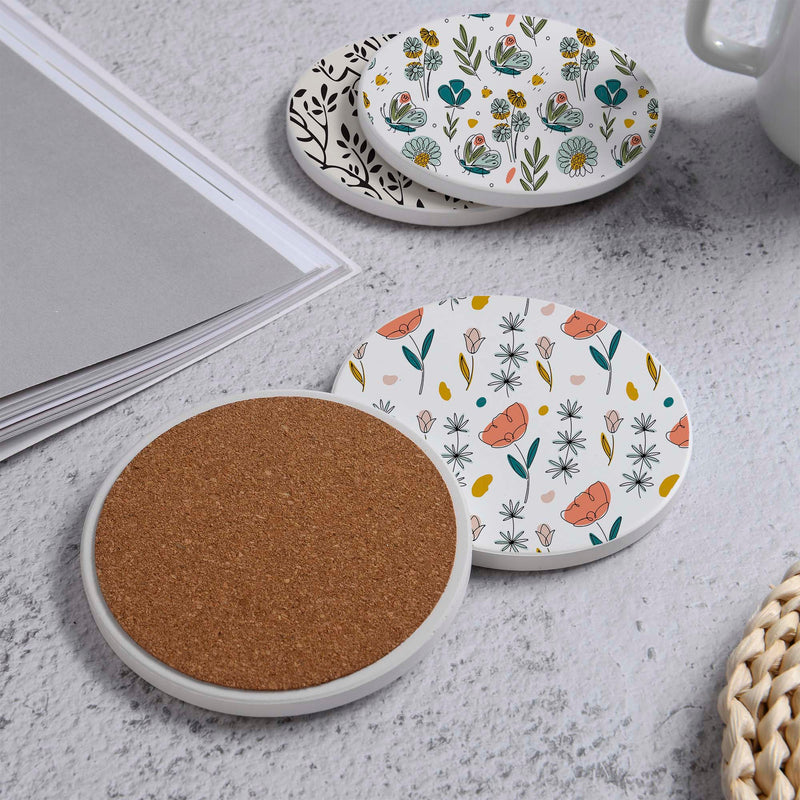Set of 4 Ceramic Coasters, 4 Patterns with Cork Base -LWHCC4S10CM-13 (6622845370464)