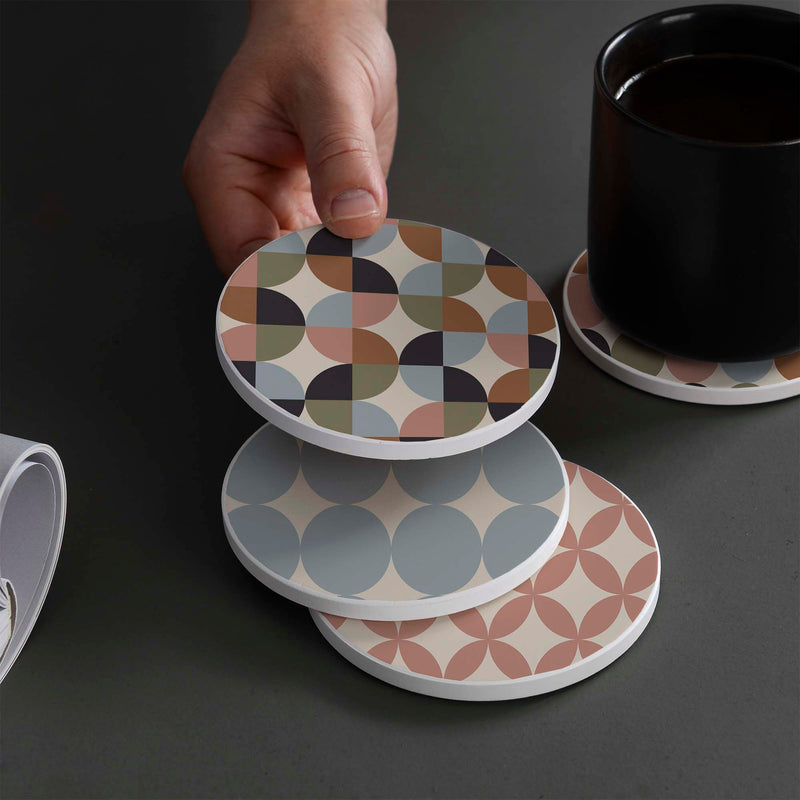 Set of 4 Ceramic Coasters, 4 Patterns with Cork Base -LWHCC4S10CM-14 (6622845403232)