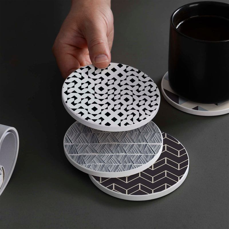 Set of 4 Ceramic Coasters, 4 Patterns with Cork Base -LWHCC4S10CM-18 (6622845534304)