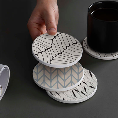 Set of 4 Ceramic Coasters, 4 Patterns with Cork Base -LWHCC4S10CM-19 (6622845567072)
