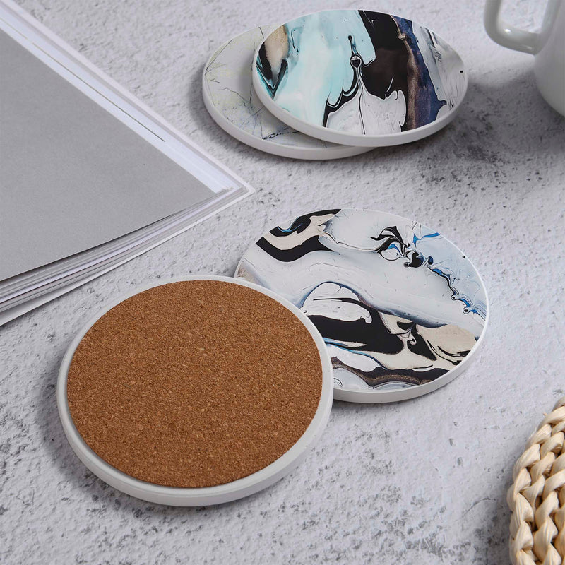 Set of 4 Ceramic Coasters, 4 Patterns with Cork Base -LWHCC4S10CM-24 (6622845730912)