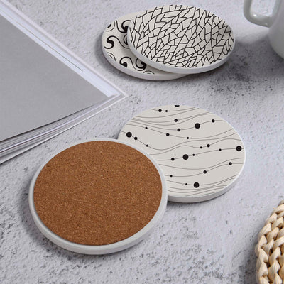Set of 4 Ceramic Coasters, 4 Patterns with Cork Base -LWHCC4S10CM-25 (6622845763680)