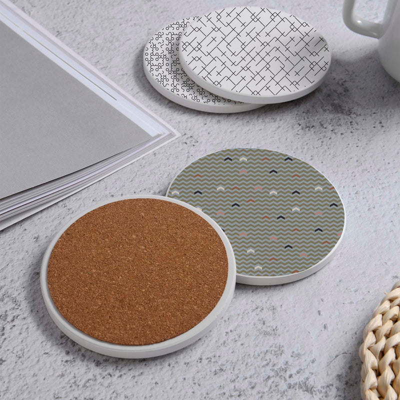 Set of 4 Ceramic Coasters, 4 Patterns with Cork Base -LWHCC4S10CM-27 (6622845829216)