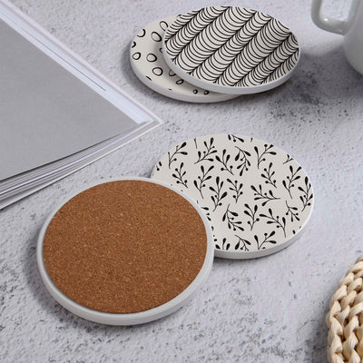 Set of 4 Ceramic Coasters, 4 Patterns with Cork Base -LWHCC4S10CM-28 (6622845861984)