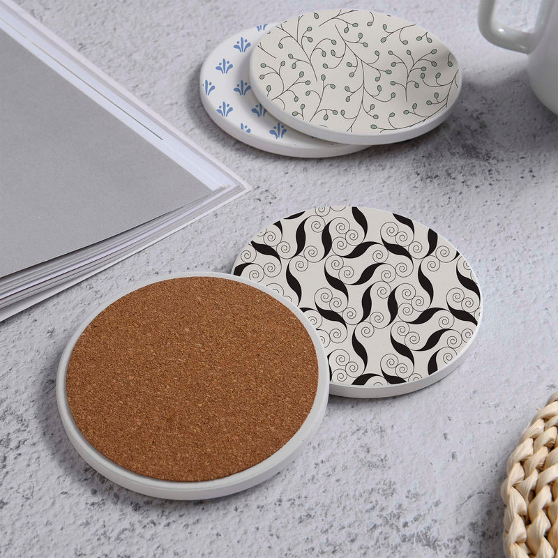 Set of 4 Ceramic Coasters, 4 Patterns with Cork Base -LWHCC4S10CM-29 (6622845894752)