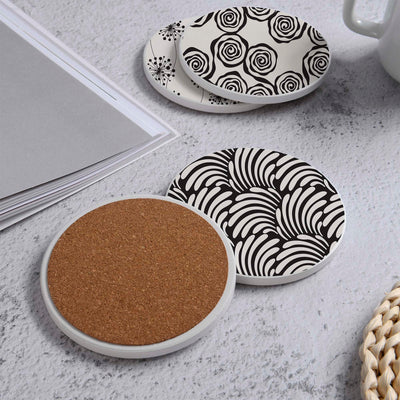 Set of 4 Ceramic Coasters, 4 Patterns with Cork Base -LWHCC4S10CM-31 (6622845993056)