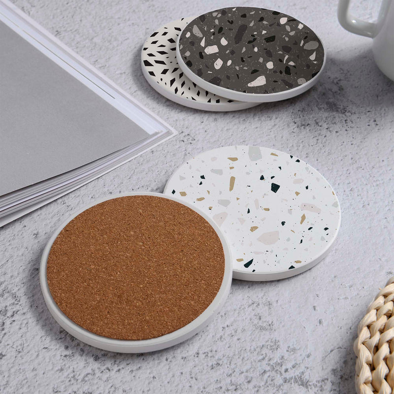 Set of 4 Ceramic Coasters, 4 Patterns with Cork Base -LWHCC4S10CM-32 (6622846025824)